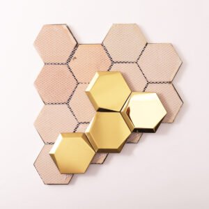 Mosaikfliesen aus Edelstahl – Goldfarben, Sechsecke, Spiegeloptik, für Fliesenspiegel