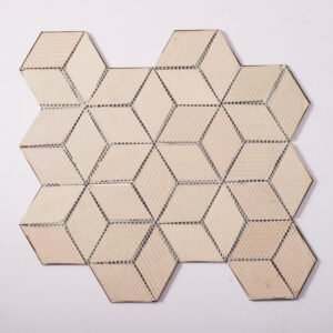 Roségullfarget 3D-mosaikkflis i metall med kubemønster