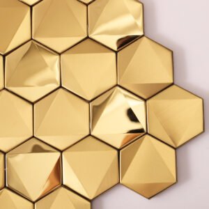 Mosaïque en acier inoxydable – doré, hexagonal, 3D
