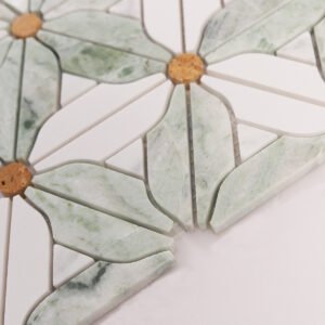 Piastrelle a mosaico in marmo – Ming Green, bianco / verde, floreale, per pavimenti