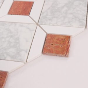 Piastrelle a mosaico in marmo – bianco / rosso, lucidato