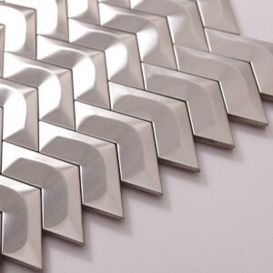 Piastrelle a mosaico in acciaio inossidabile – argentato, a spina di pesce, 3D, per paraschizzi