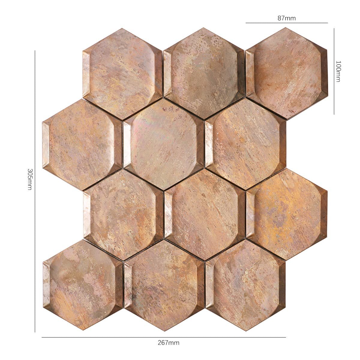 3D Hexagon Copper Mosaic Tiles