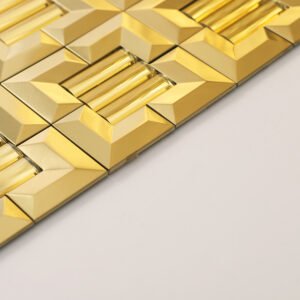Mosaikfliesen aus Glas und Metall – Goldfarben, 3D-Struktur, für Fliesenspiegel
