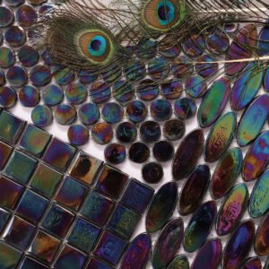 Piastrelle a mosaico in vetro – nero, quadrato, iridescente, per pareti