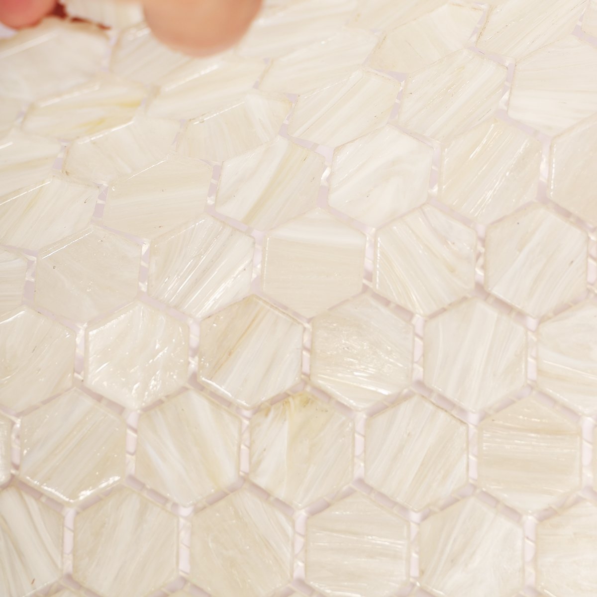 Detailed view of Hexagon Beige Glass Mosaic Wall Tile
