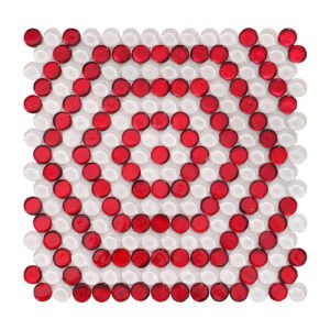 Glasmosaikfliesen – Weiß / Rot, kleine Rundformen, Sechsecke, Rundformen
