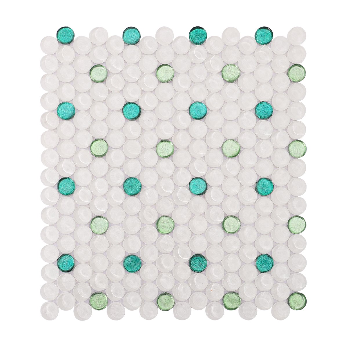 White Mix Green Penny Round Glossy Glass Mosaic Tiles