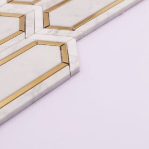 Mosaïque en marbre – Carrara, blanc / doré, format oblong