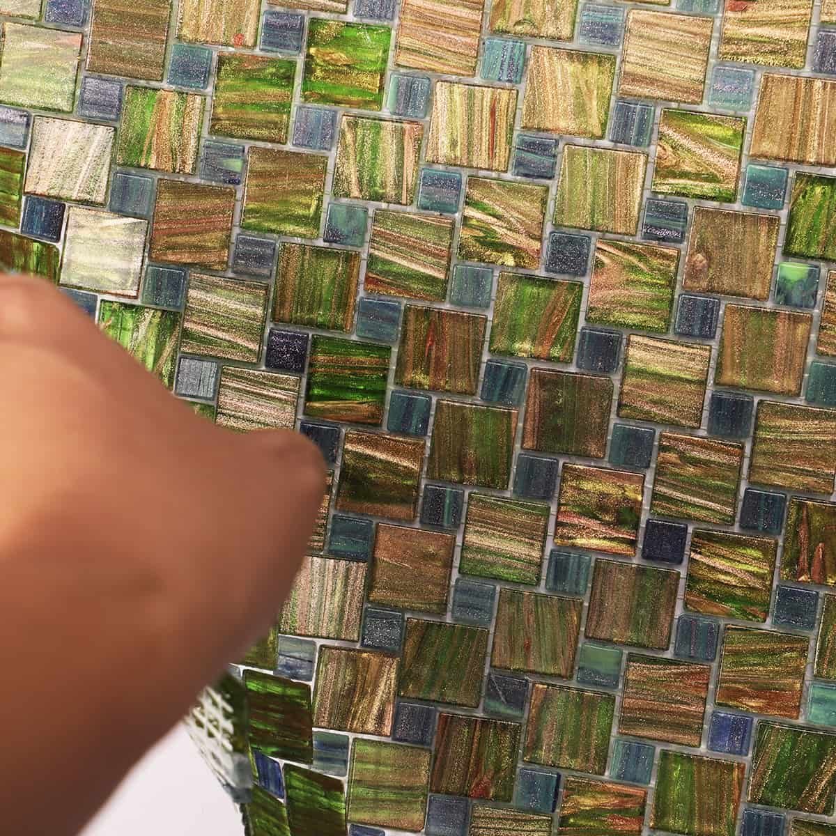 Olive Green Windmill Pattern Glass Mosaic Tiles