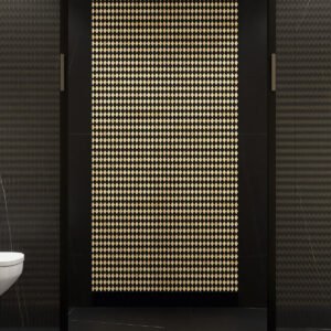 Mosaïque en verre – noir / doré, motif damier, en losange