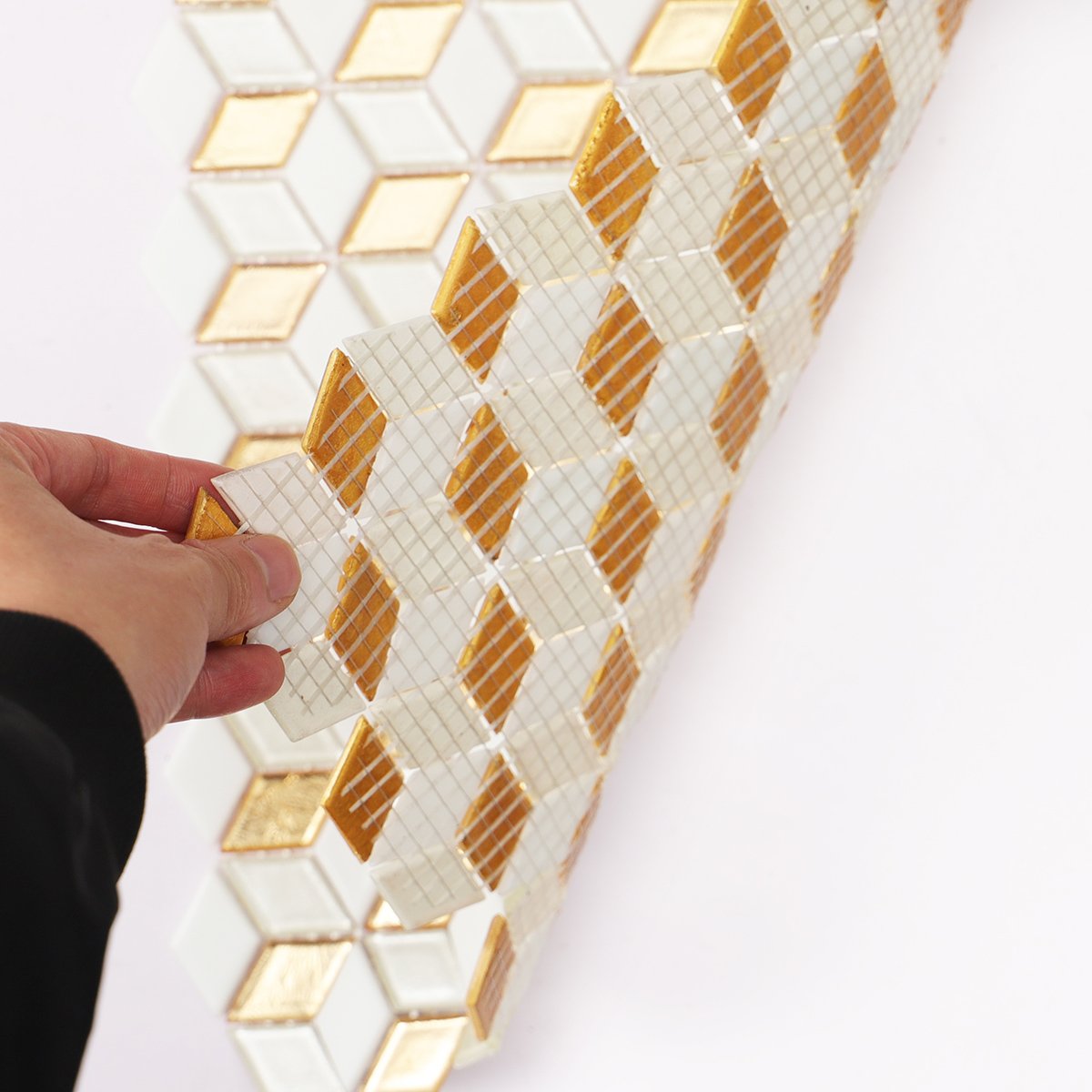 Gold White Hexgonal Diamond Glass Mosaic Tiles