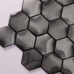 Piastrelle a mosaico in acciaio inossidabile – nero, esagonale, ondulato, 3D, spazzolato