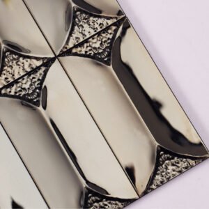 Metallmosaikfliesen – Schwarz, Rechtecke, Spiegeloptik, 3D-Struktur