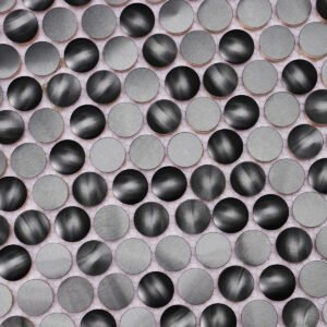 Metallmosaikfliesen – Schwarz, kleine Rundformen, Rundformen, 3D-Struktur
