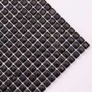 بلاط فسيفساء صغير لامع من الزجاج الأسود المعاد تدويره، 12 × 12 مم
