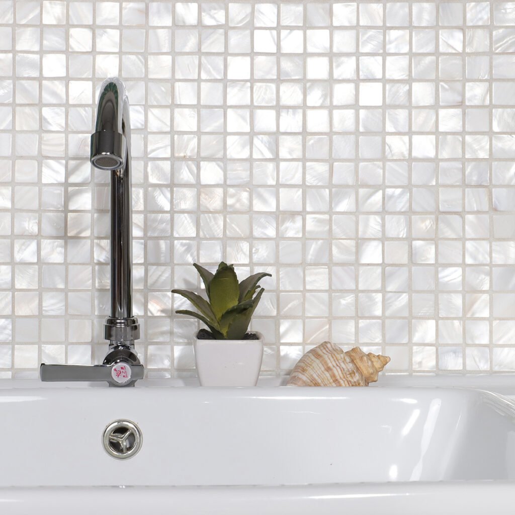 Piastrelle a mosaico in madreperla – bianco, quadrato, lucidato