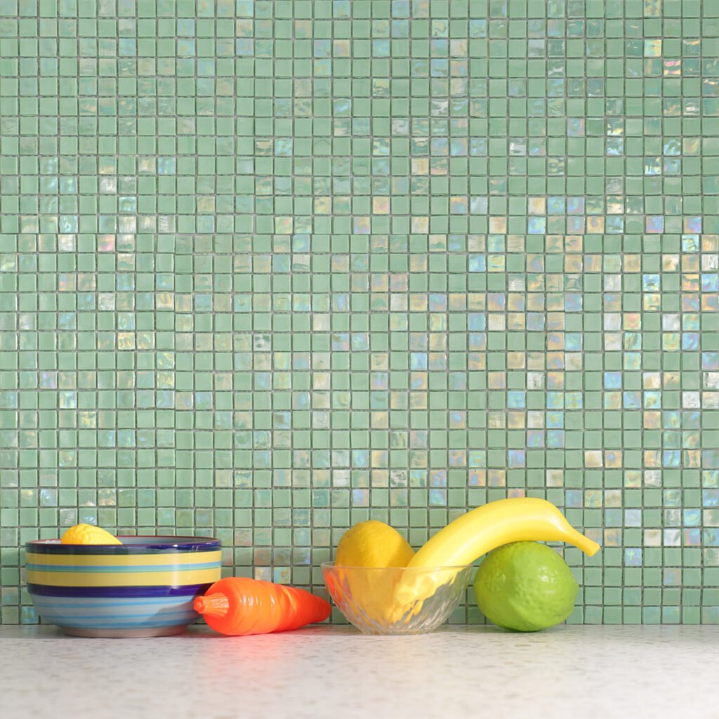 Mosaïque en verre – vert, carré, pour piscine