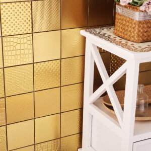 Metallmosaikfliesen – Goldfarben, Wellenmuster, 3D-Struktur, für Wände