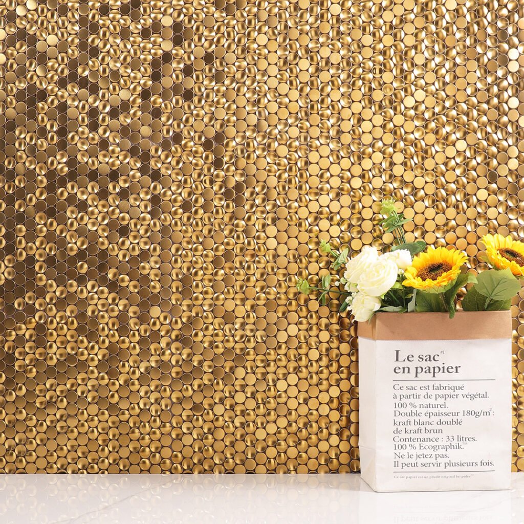 Metallmosaikfliesen – Goldfarben, kleine Rundformen, Rundformen