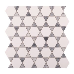Obverse side of hexagon mix triangle marble mosaic tiles