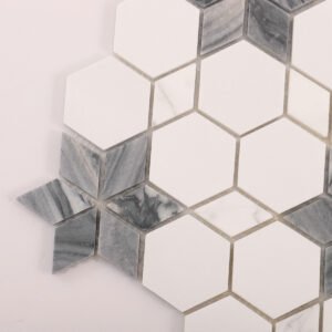 Mosaico de mármol – blanco / gris, floral — BJ-7204827CEE4D