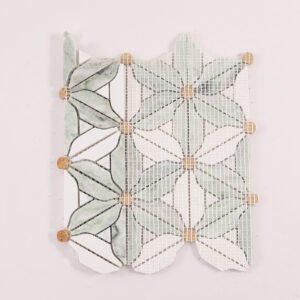 Piastrelle a mosaico in marmo – Ming Green, bianco / verde, floreale, per pavimenti