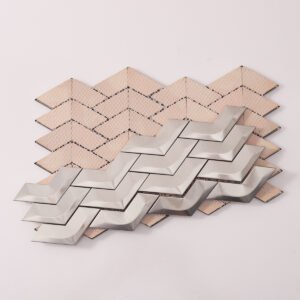 Piastrelle a mosaico in acciaio inossidabile – argentato, a spina di pesce, 3D, per paraschizzi