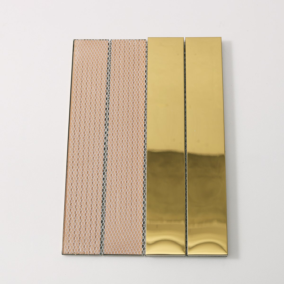 Gold Mirror Brick Metal Mosaic Tiles, back side with fold visible