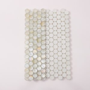 Piastrelle a mosaico in vetro – bianco, tondo piccolo, rotondo, iridescente