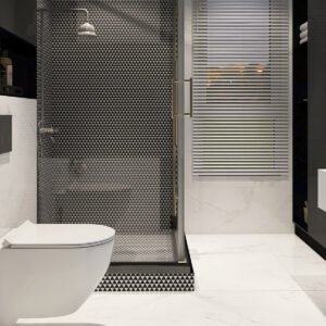 Piastrelle a mosaico in vetro – bianco / nero, triangolare, per pavimenti