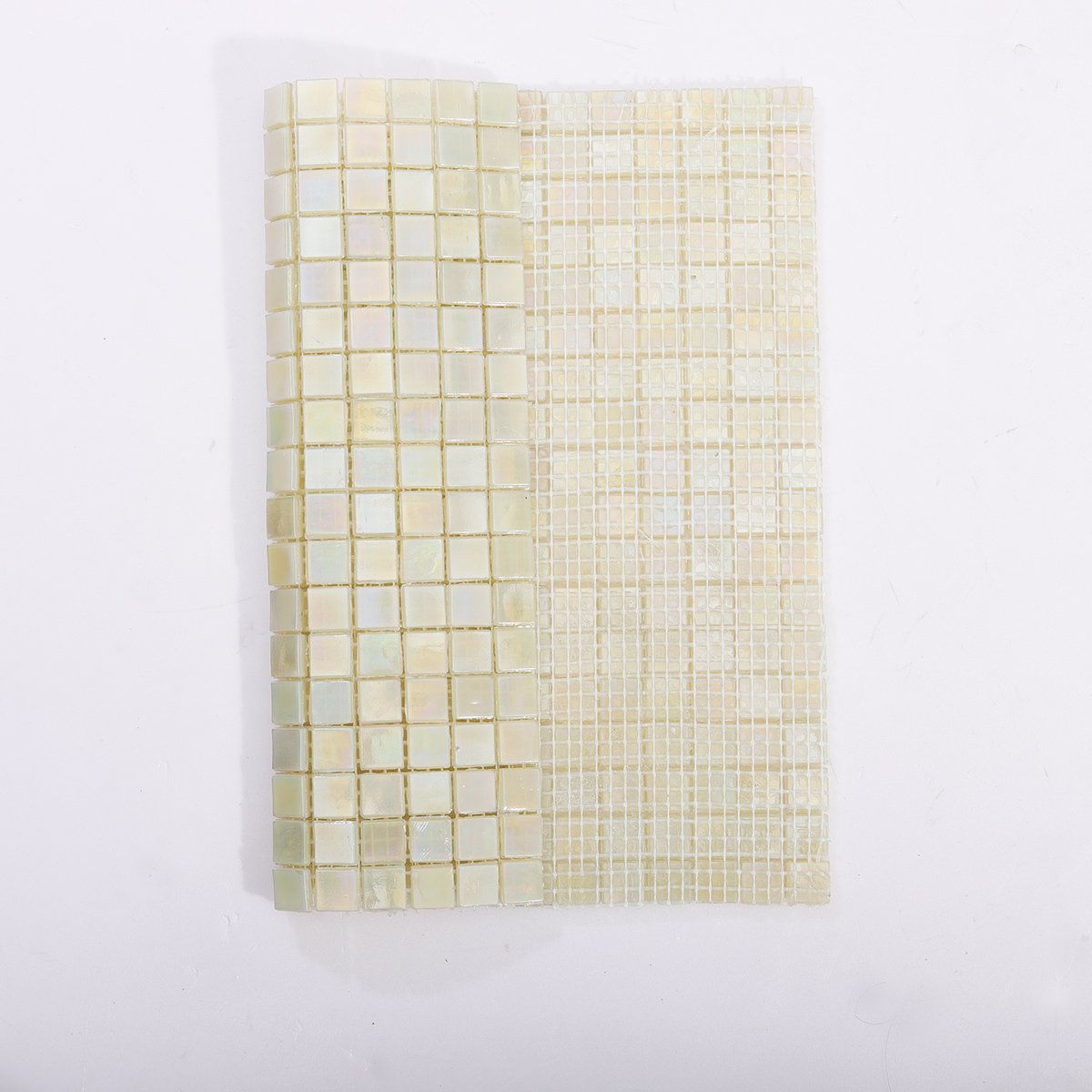 Back View of Seafoam Green and Cream Glass Mosaic Pool Tiles with Mesh Backing