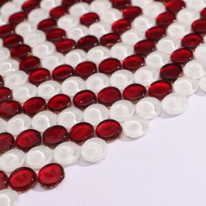 Glasmosaikfliesen – Weiß / Rot, kleine Rundformen, Sechsecke, Rundformen