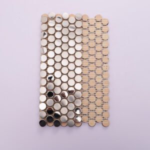 Mosaikfliesen aus Edelstahl – Silberfarben, kleine Rundformen, Rundformen, gebürstet, Spiegeloptik