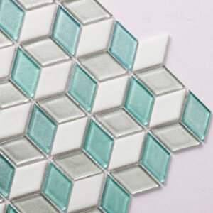 Mosaikfliesen – Hellblau / Grün, Rauten, 3D-Struktur