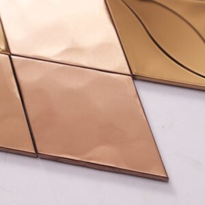 Metallmosaikfliesen – Roségold, Rauten, für Fliesenspiegel – BJ-28D07EDF0073