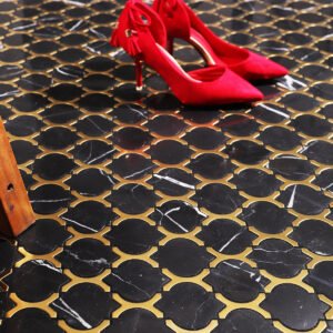 Piastrelle a mosaico in acciaio inossidabile – nero / dorato, arabesco