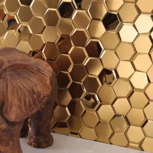 Mosaikfliesen aus Edelstahl – Goldfarben, Sechsecke, Spiegeloptik, für Fliesenspiegel