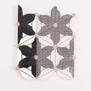 Piastrelle a mosaico in marmo – bianco / nero, floreale, per paraschizzi