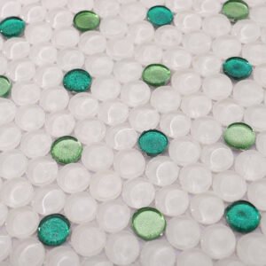 Glasmosaikfliesen – Weiß / Grün, kleine Rundformen, Rundformen, glänzend