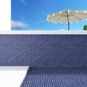 Iridescent Picket and Square Blue Glass Mosaic Tiles