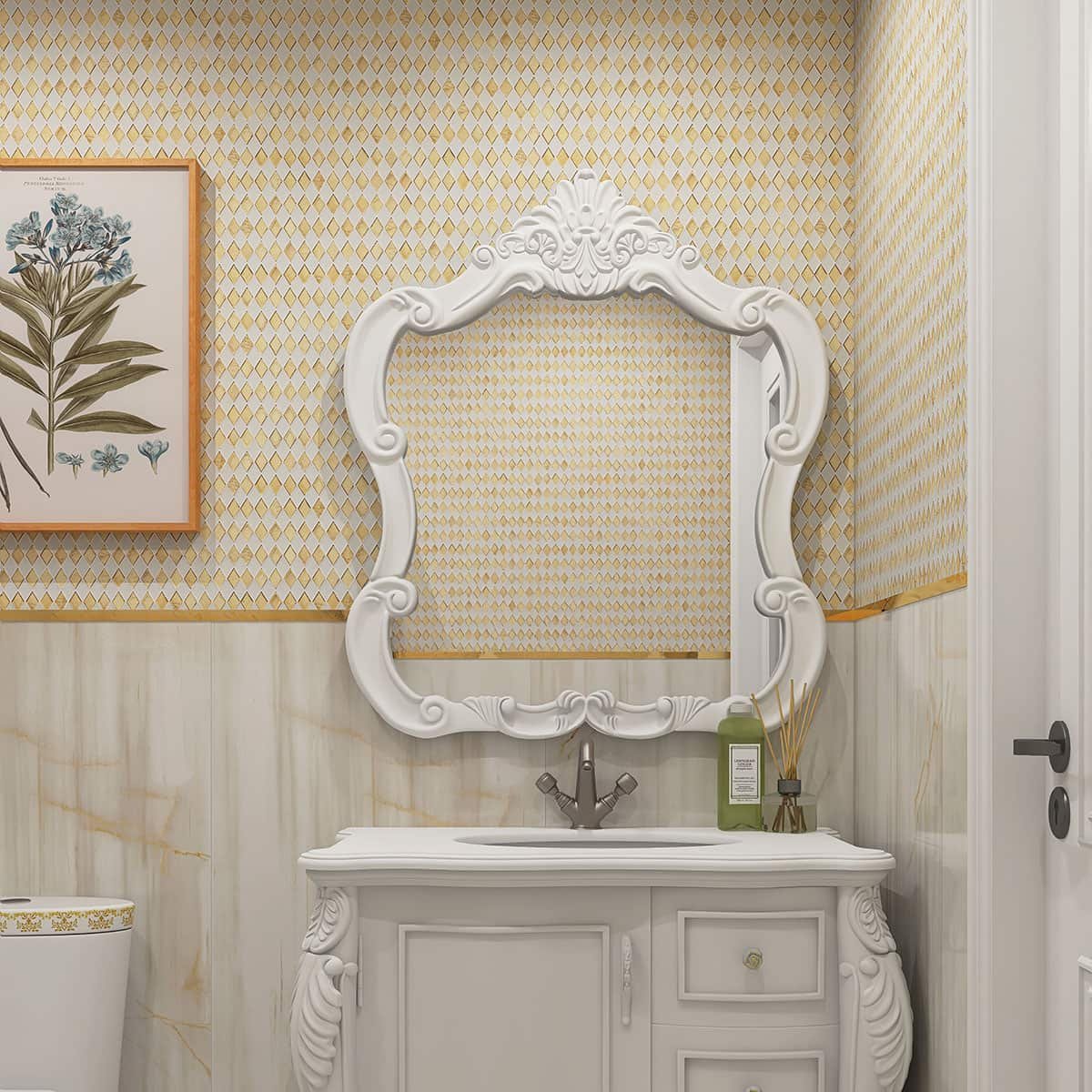 Gold&White Checkerboard Diamond Glass Mosaic Tiles
