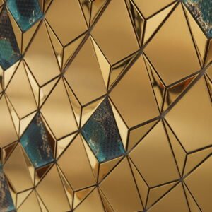 Gouden mozaïektegels van roestvrij staal en gestructureerd glas in diamantpatroon