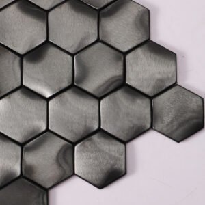 Piastrelle a mosaico in acciaio inossidabile – nero, esagonale, ondulato, 3D, spazzolato