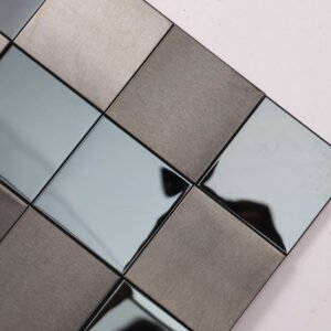 Mosaikfliesen aus Edelstahl – Schwarz, Quadrate, 3D-Struktur