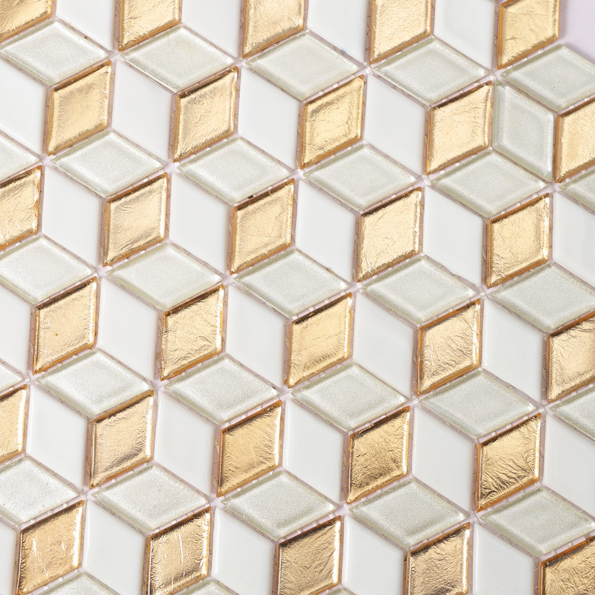 Gold White Hexgonal Diamond Glass Mosaic Tiles