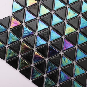 Piastrelle a mosaico in vetro – nero, a scacchiera, triangolare, iridescente