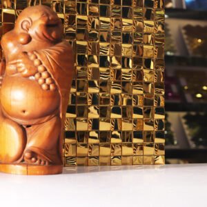 Mosaico de acero inoxidable – dorado, cuadrado, 3D, brillante