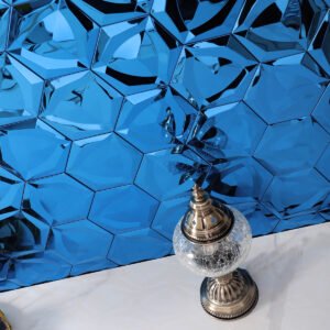 Piastrelle a mosaico in acciaio inossidabile – blu, esagonale, 3D