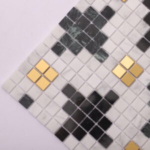 Marmormosaikfliesen – Weiß / Grün / Goldfarben, Quadrate